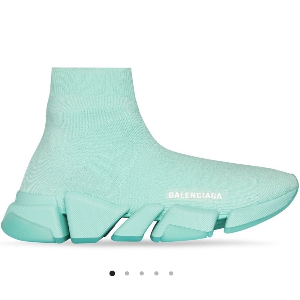 Balenciaga Speed 2.0 Logo Knit Sock Sneakers - Mint Color Size 6